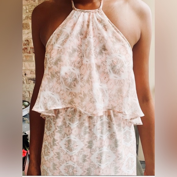 BCBGeneration Halter Chiffon Dress Back Ties at Neck Flowing Skirt w Side Slits - Picture 9 of 14